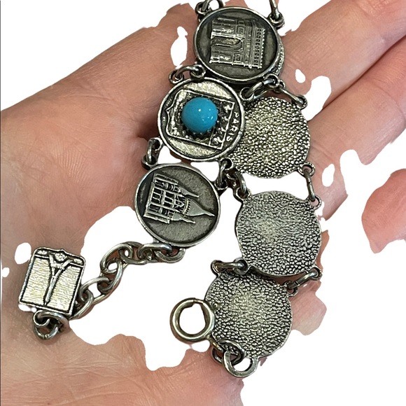 Vintage silver finish torquois Eiffel Tower Paris Tour Travel bracelet Cathedral - Picture 8 of 8
